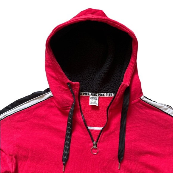 Victoria Secret Campus Sherpa Hood Dog Hoodie Pullover Color Red Half Zip L - Picture 3 of 10